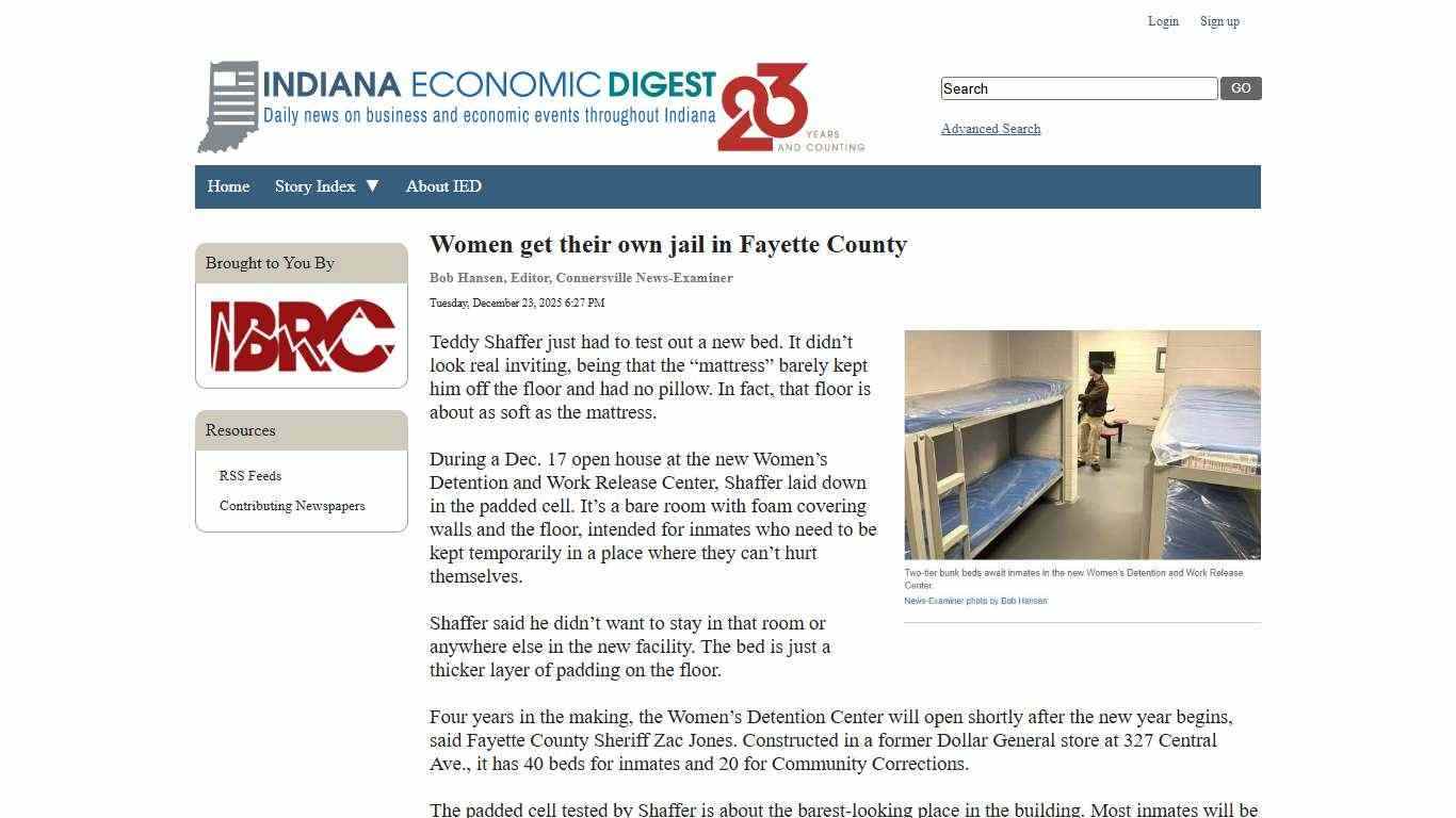 Women get their own jail in Fayette County - Indiana Economic Digest
